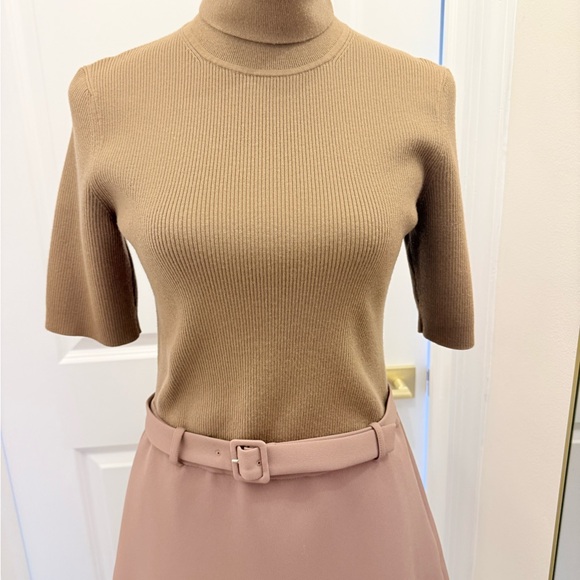 THEORY Combo Dress Bistretch Wool Twill Ribbed Sweater Turtleneck Size M - Picture 6 of 15